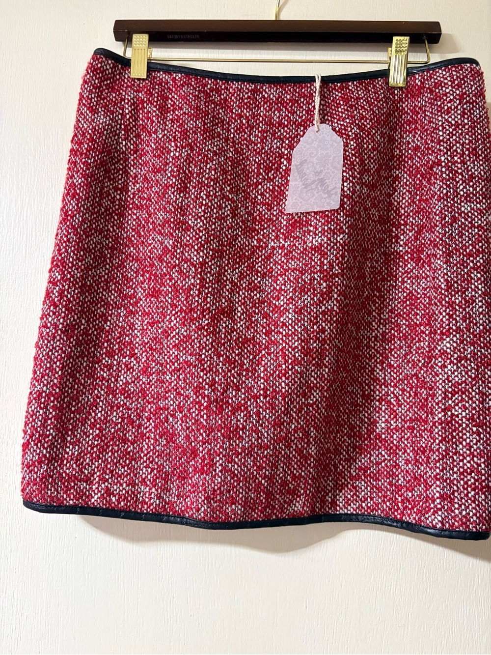Hem & Thread Red and White Tweed Mini Skirt with Black Trim